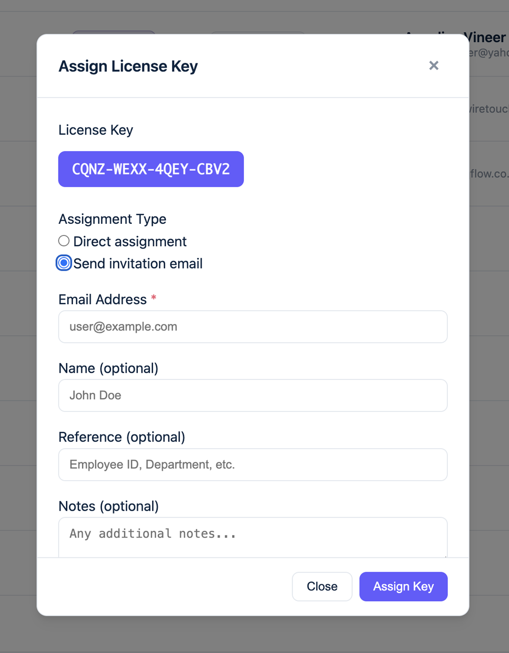 Assign to Learner Form - Assignment modal with name, email fields and send button